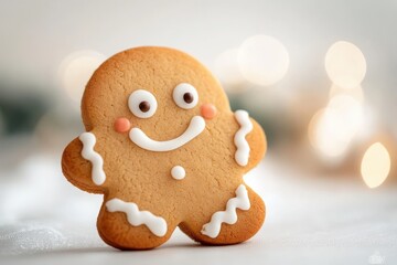 cute gingerbread cookie with icing decoration for holiday celebrations