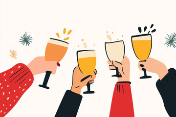 A group of people are holding up glasses of beer, celebrating a special occasion