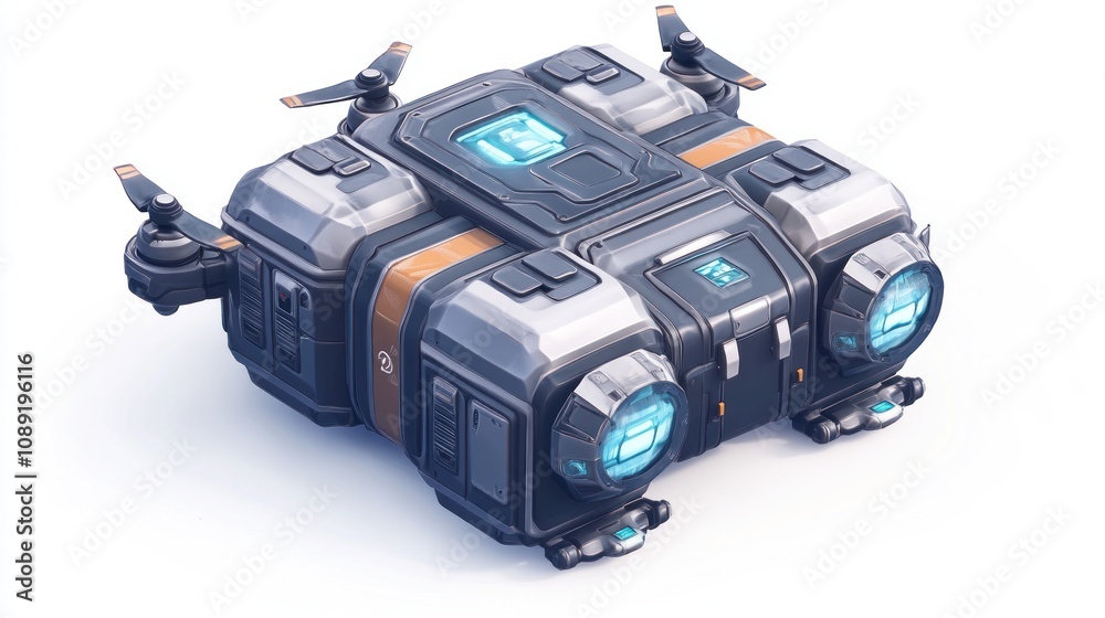 Aufkleber a futuristic storage or delivery drone with sleek design and illuminated features.