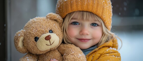 Happy child holding a teddy bear, capturing the essence of childhood warmth and affection.