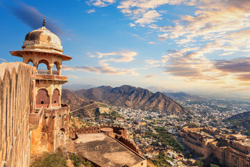 Aerial view from Jaigarh Fort at sunset, India, Rajasthan, Jaipur