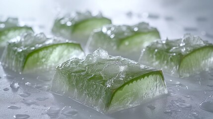 Chilled aloe vera cubes on a white surface.