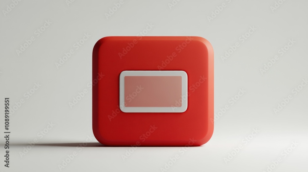 Poster A simple red box with a rectangular inset, possibly a button or control panel design.