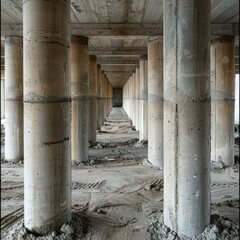 Fototapeta premium Construction of concrete columns on site.