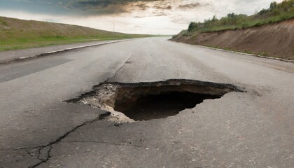 A dangerous hole in the asphalt street. Generated with AI
