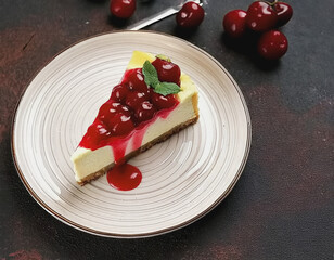 slice of cherry cheesecake AI