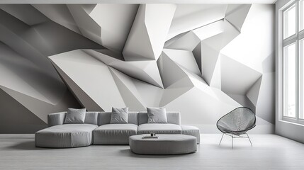 Futuristic angular wallpaper design modern living room interior decor minimalist environment artistic viewpoint