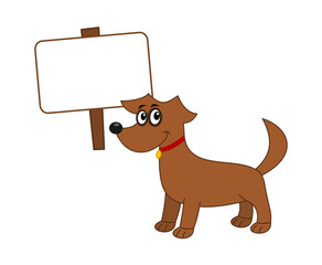 A brown dog with beautiful red collar and advertising sign - vector