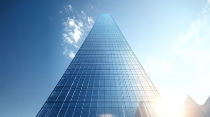 Fototapeta premium Capture a futuristic skyscraper, sunlight gleaming off its glass facade Showcase sleek lines and innovative design in a digital architectural rendering
