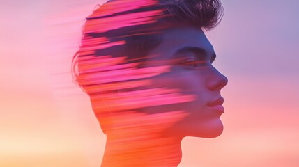 creative double exposure portrait with vibrant colors and abstract effects