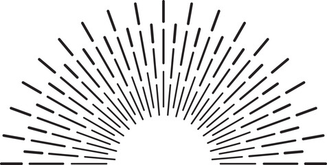 Naklejka premium Black lines radiating from a central point create a semicircular sunburst effect, reminiscent of vintage design aesthetics, on a clean white background