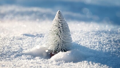 small white christmas tree in the snow