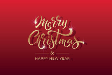 Merry Christmas and Happy New Year hand lettering calligraphy. Vector holiday illustration element. Typographic element for congratulations.