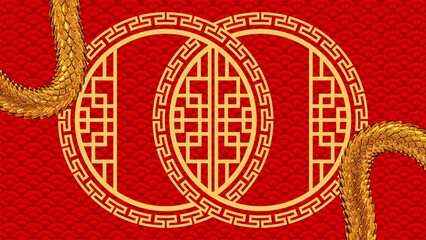 Chinese New Year 2025 banner with simple chinese patterns.Chinese Zodiac symbol.Template for greeting card,invitation,poster,flyer,web