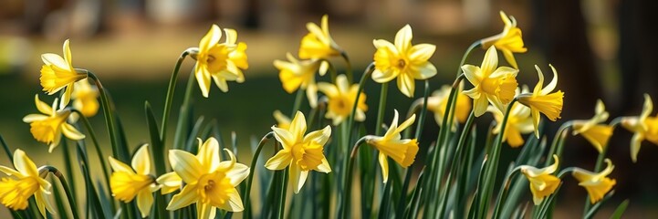 Fototapeta premium A cluster of daffodils swaying in the breeze, airy, gentle