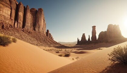 A desert with sand dunes and a sunset in the background 102