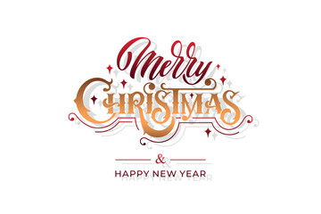 Merry Christmas and Happy New Year hand lettering calligraphy. Vector holiday illustration element. Typographic element for congratulations.