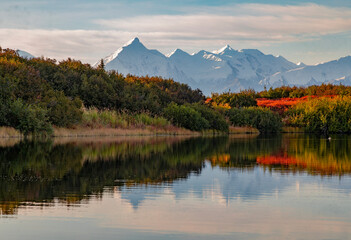 Scenic Reflection Landscape in Denali nNational Park Alaska in Autumn