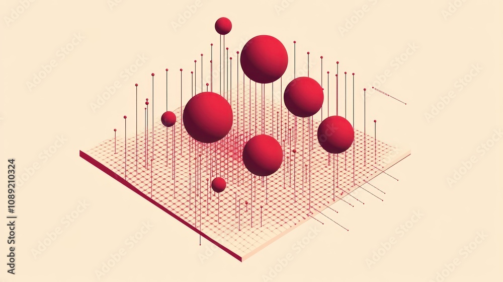 Aufkleber Abstract 3D visualization of spheres on a grid, representing data or concepts in science.