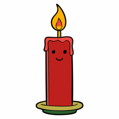 Cheerful red candle with smiling face and flame on holiday plate