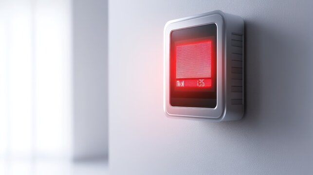 A digital thermostat mounted on a wall showing an indoor temperature of 25 degrees Celsius, indicating a controlled indoor climate for comfort.