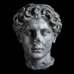 Obraz premium Noble Roman statue head on black background.