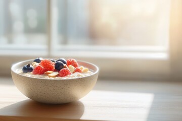 healthy breakfast bowl with fresh berries and nuts