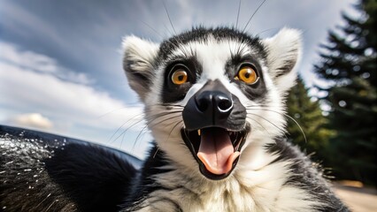 Obraz premium a close up of a lemur with its mouth open