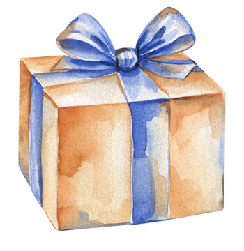 recommend clip art: Gift box decoration isolated, Watercolor  present holiday illustration, Happy birthday greeting gift boxes surprise