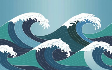 Ocean waves art design. Serene ocean wave illustration evokes tranquility and power of nature.  Artistic graphic design perfect for calming visuals.