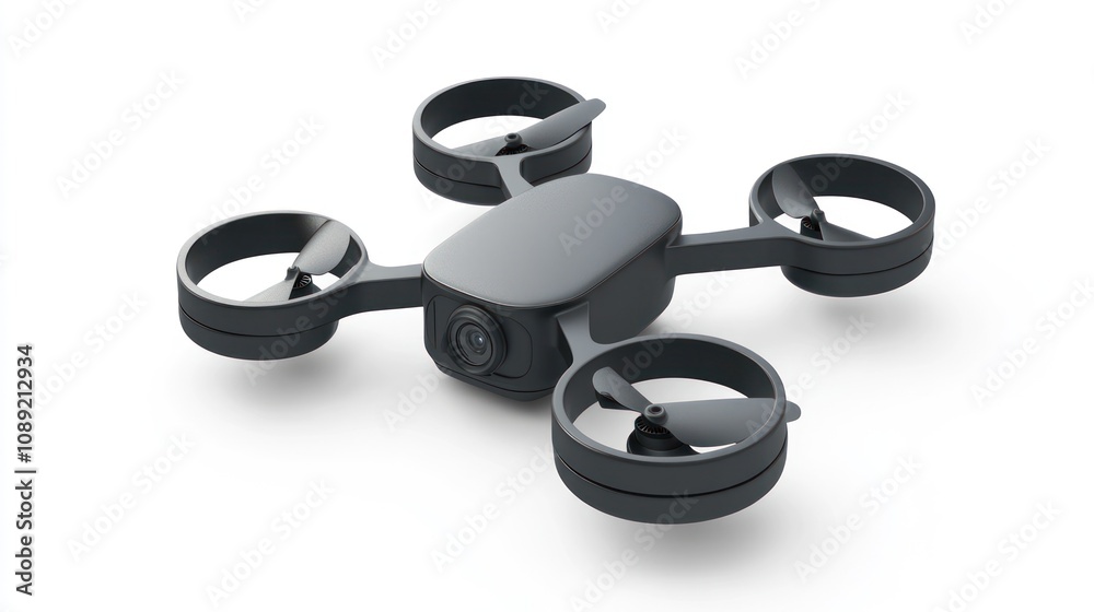 Poster a compact drone with four propellers and a camera for aerial photography and videography.