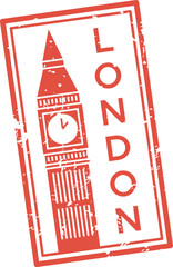 Vibrant red ink grunge rubber stamp with london and big ben, ideal for travel themed projects. Evokes adventure in london, known for rich culture and stunning architecture © Tartila