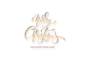 Merry Christmas and Happy New Year hand lettering calligraphy. Vector holiday illustration element. Typographic element for congratulations.