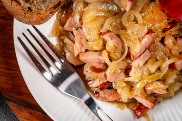 Stewed onion with sausage.