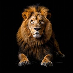 Fototapeta premium Lion laying full size isolated at black