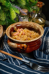 Stewed onion with sausage.