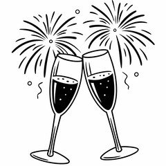 New Year's Eve celebration with champagne and fireworks display