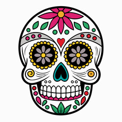 Colorful sugar skull design featuring floral accents and patterns