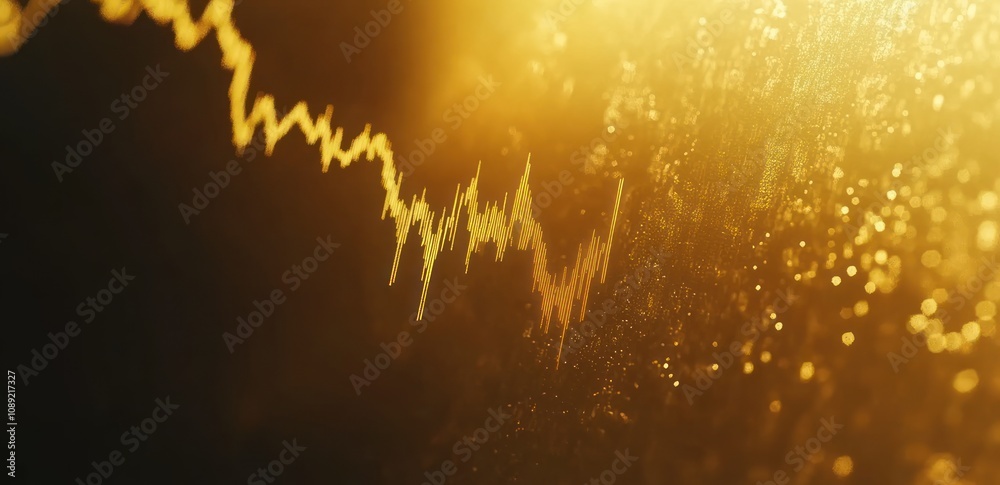Poster abstract visualization of sound waves with a golden hue and textured background.