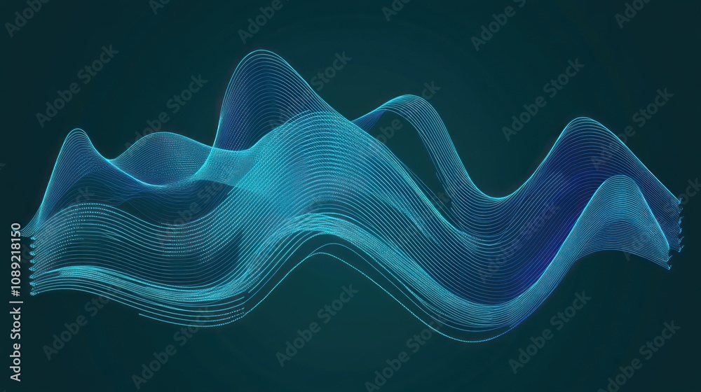 Poster Abstract waveforms in blue tones representing sound or data visualization.