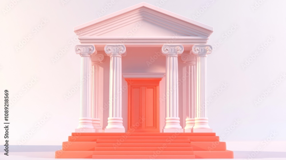 Poster A stylized temple with columns and steps, showcasing classical architectural design.