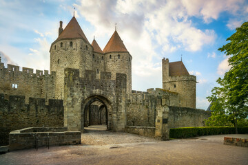 Fototapeta premium Carcassonne, the entrance to the fortified city La Cité. France