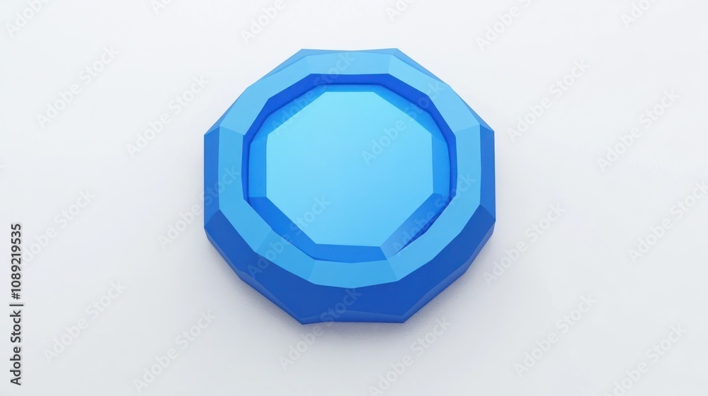 Poster a blue geometric shape with an octagonal design, possibly a game piece or decorative object.
