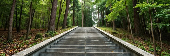 Obraz premium Stairway leading to a serene forest glade, greenery, tree, forest