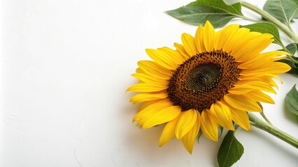 Sunflower head on white background for creative use in interior design, garden, home decor, art style, hand drawn