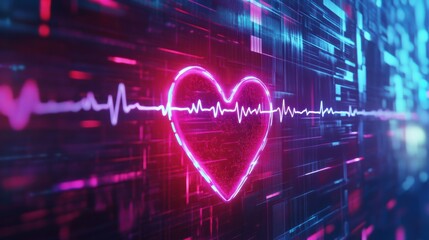 Health heartbeat design with glowing ECG patterns, sleek futuristic aesthetics and vibrant medical colors
