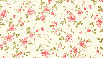 Shabby chic small floral pattern, light pink and cream colors, vintage wallpaper.