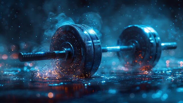 A modern weightlifting competition with transparent weights and glowing lift indicators promoting strength sports 