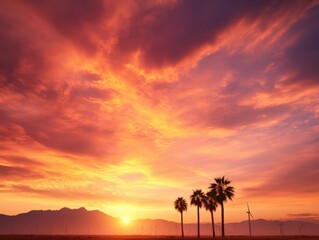 stunning sunset over palm trees with vibrant colors and silhouettes