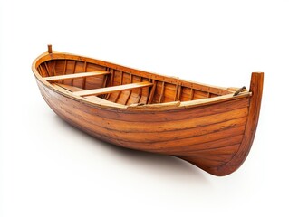 Wooden Boat Isolated on White Background Front View